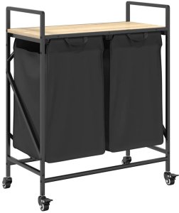 Kosz na pranie vidaXL Kosz na pranie 2 przegrody z kółkami, dąb sonoma 2