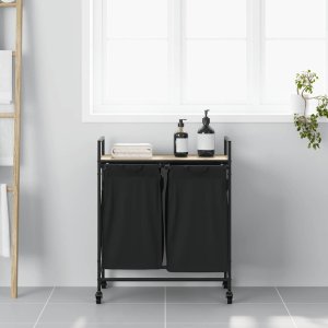 Kosz na pranie vidaXL Kosz na pranie 2 przegrody z kółkami, dąb sonoma 3