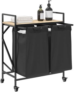 Kosz na pranie vidaXL Kosz na pranie 2 przegrody z kółkami, dąb sonoma 4