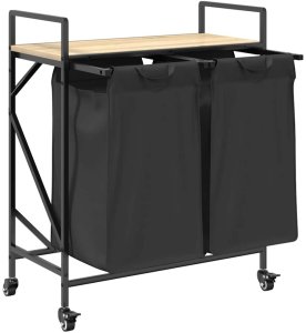 Kosz na pranie vidaXL Kosz na pranie 2 przegrody z kółkami, dąb sonoma 5