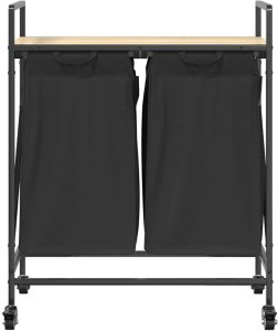 Kosz na pranie vidaXL Kosz na pranie 2 przegrody z kółkami, dąb sonoma 6