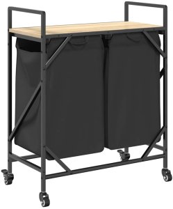 Kosz na pranie vidaXL Kosz na pranie 2 przegrody z kółkami, dąb sonoma 8