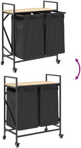 Kosz na pranie vidaXL Kosz na pranie 2 przegrody z kółkami, dąb sonoma 9