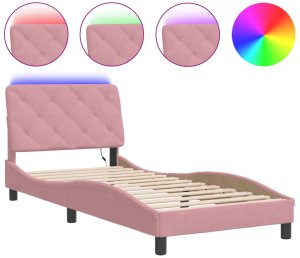 vidaXL Rama łóżka z oświetleniem LED, różowa, 80x200 cm, aksamitna 2