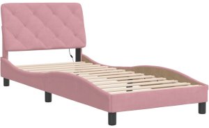 vidaXL Rama łóżka z oświetleniem LED, różowa, 80x200 cm, aksamitna 3