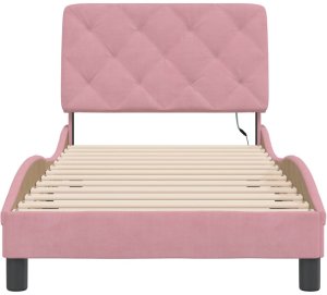 vidaXL Rama łóżka z oświetleniem LED, różowa, 80x200 cm, aksamitna 6