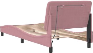 vidaXL Rama łóżka z oświetleniem LED, różowa, 80x200 cm, aksamitna 8