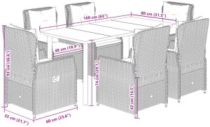 vidaXL 7-częściowy zestaw mebli ogrodowych, z poduszkami, brązowy, rattan PE 6