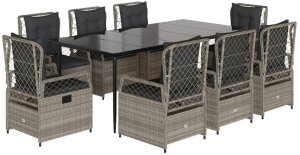 vidaXL 9-częściowy zestaw mebli ogrodowych z poduszkami, jasnoszary 2