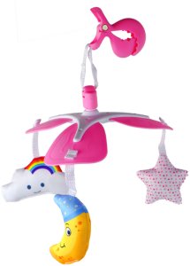 LeanToys Karuzela Do Łóżeczka Na Baterie Klips Uniwersalny Pluszowe Zawieszki Różowa 3