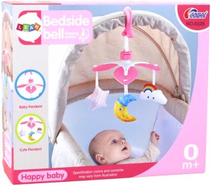 LeanToys Karuzela Do Łóżeczka Na Baterie Klips Uniwersalny Pluszowe Zawieszki Różowa 5