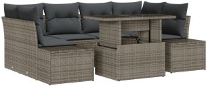 Zestaw sofy ogrodowej Zestaw 7 Szary Rattan i poliester 2