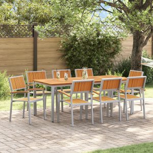 vidaXL Zestaw do jedzenia w ogrodzie Zestaw 9 Szary Aluminium Trwały 1