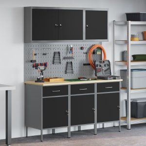 Zestaw szafek roboczych vidaXL Zestaw 6 Czarny Stal Duży 1