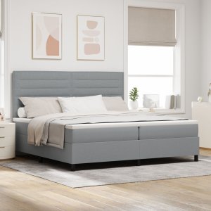 vidaXL Łóżko typu box spring  z materacem i światłem LED szare 200x200 cm tkanina 1