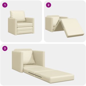 vidaXL Wielofunkcyjny fotel sofy  2 w 1 Kremowy 74x77x81 cm ze sztucznej skóry 10