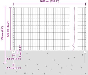 Zestaw ogrodzenia 2 sztuki Stal ocynkowana 10 x 1,2 metra Solidne 11