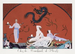 Plakat 18x13cm Chez la Marchande, Barbier Vintage do Salonu 1