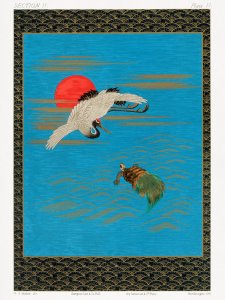 Plakat 60x80cm Lecący Żuraw Indyjski, G.A. Audsley do Salonu 1