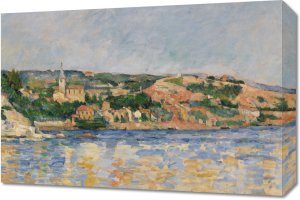 Obraz 60x40cm Village at the Water's Edge, Paul Cezanne Vintage 1
