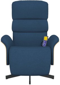 Rozkładany fotel masujący z podnóżkiem, niebieski, tkanina 3