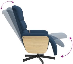 Rozkładany fotel masujący z podnóżkiem, niebieski, tkanina 6