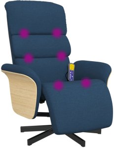 Rozkładany fotel masujący z podnóżkiem, niebieski, tkanina 7