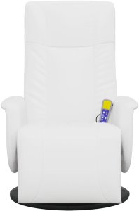 Rozkładany fotel masujący z podnóżkiem, biały, sztuczna skóra 3