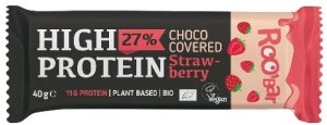 BATON PROTEINOWY TRUSKAWKOWY W POLEWIE RÓŻOWEJ BIO 40 g - ROOBAR 1