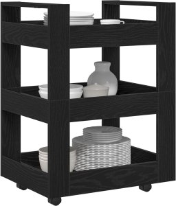 vidaXL Wózek kuchenny Czarny dąb 60x45x80 cm z drewna inżynieryjnego 3