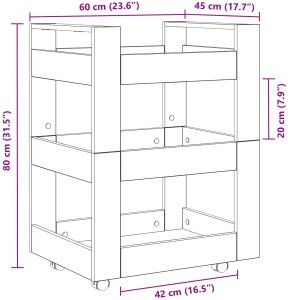 vidaXL Wózek kuchenny Czarny dąb 60x45x80 cm z drewna inżynieryjnego 9