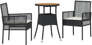 vidaXL Zestaw jadalny do ogrodu 3-częściowy Czarny Polirattan 2