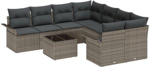 vidaXL 9-częściowy zestaw kanap ogrodowych z poduszkami szary polirattan 2