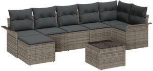 vidaXL Zestaw 7-częściowy sof ogrodowych z poduszkami czarny polirattan 2