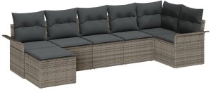 vidaXL Zestaw 7-częściowy sofy ogrodowej z poduszkami Szary Polirattan 2