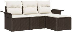 vidaXL Zestaw Sof ogrodowych 4 częściowy z poduszkami Brązowy Polirattan 2