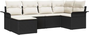 vidaXL 6-częściowy zestaw sof ogrodowych z poduszkami czarny polirattan 2