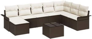 vidaXL Zestaw sofy ogrodowej z 8 elementami i poduszkami w brązowym rattanie polietylenowym 2