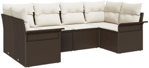 vidaXL Zestaw 6-elementowy sof ogrodowych z poduszkami brązowy Polirattan 2