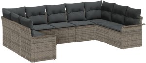 vidaXL 9-częściowy Zestaw Sofy Ogrodowej z Poduszkami Szary Polirattan 2