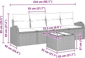 vidaXL Zestaw 5-częściowy kanap ogrodowych z poduszkami Czarny Polirattan 8