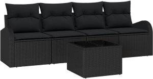 vidaXL 5-częściowy zestaw sof ogrodowych z poduszkami Czarny Polirattan 2