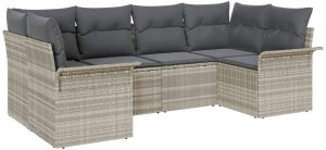 vidaXL 6-częściowy Zestaw Sof Ogrodowych z Poduszkami Jasnoszary Rattan PE 2
