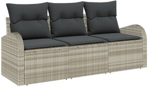 vidaXL 3-częściowy zestaw sof ogrodowych z poduszkami jasnoszary rattan 2