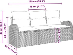 vidaXL 3-częściowy zestaw sof ogrodowych z poduszkami jasnoszary rattan 7
