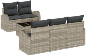 vidaXL Sześcioczęściowy zestaw sof ogrodowych z poduszkami w jasnoszarym polirattan 2