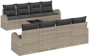 vidaXL Zestaw 9-częściowy sofy ogrodowej z poduszkami szare polirattan 2