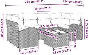 vidaXL Zestaw 7-częściowy sof ogrodowych z poduszkami Czarny Rattan 9