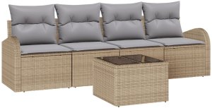vidaXL 5-częściowy zestaw sof ogrodowych z poduszkami Beżowy Polirattan 2
