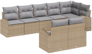vidaXL Zestaw sofy ogrodowej 8 elementów z poduszkami w beżowym polirattanie 2